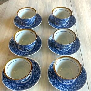 6 Vintage Chinese Blue & White China  Cups/Bowls and 6 Saucers